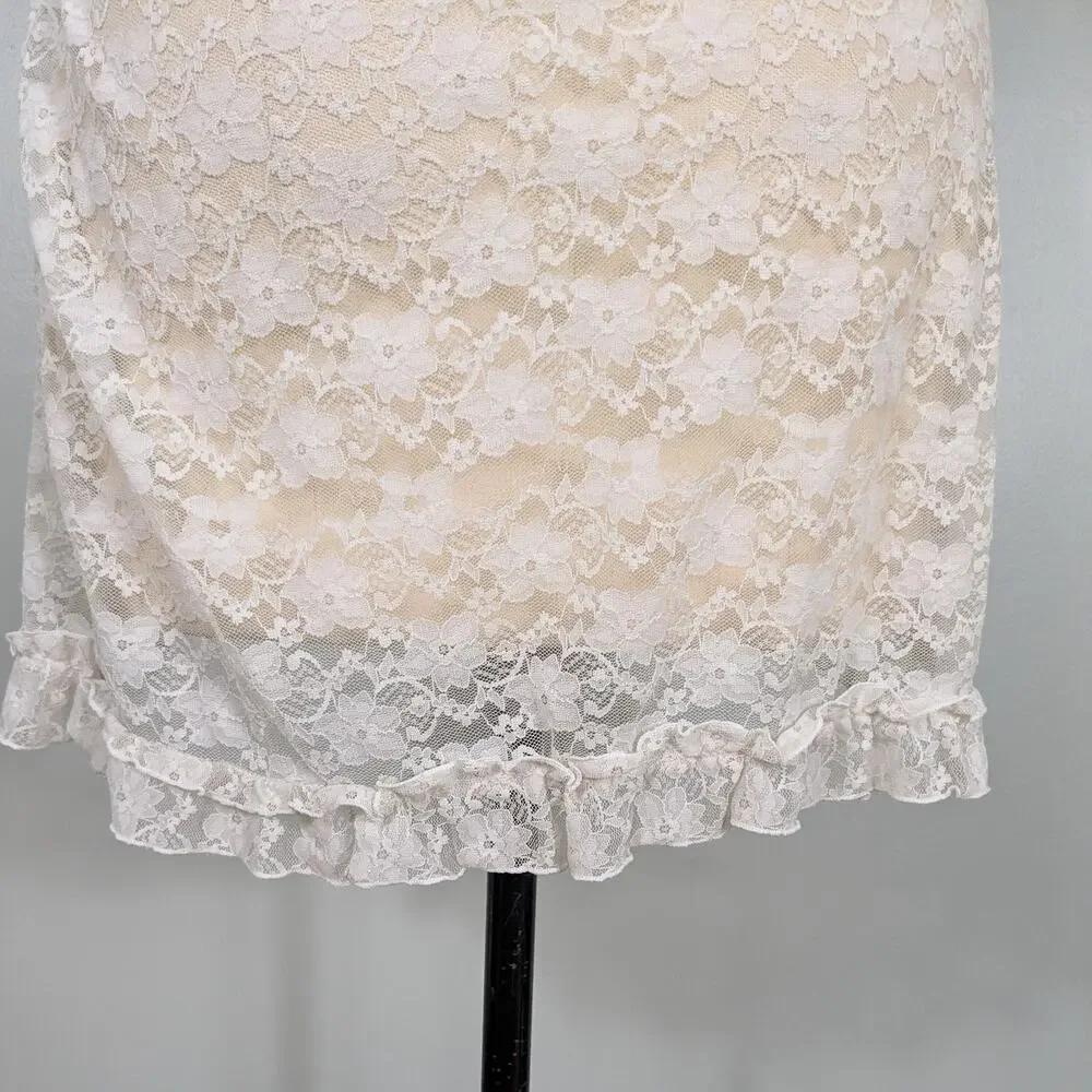 Lace Ruffle Robe Top M Cream Ivory Wrap Boho Fairy Hippie Y2K Floral Short